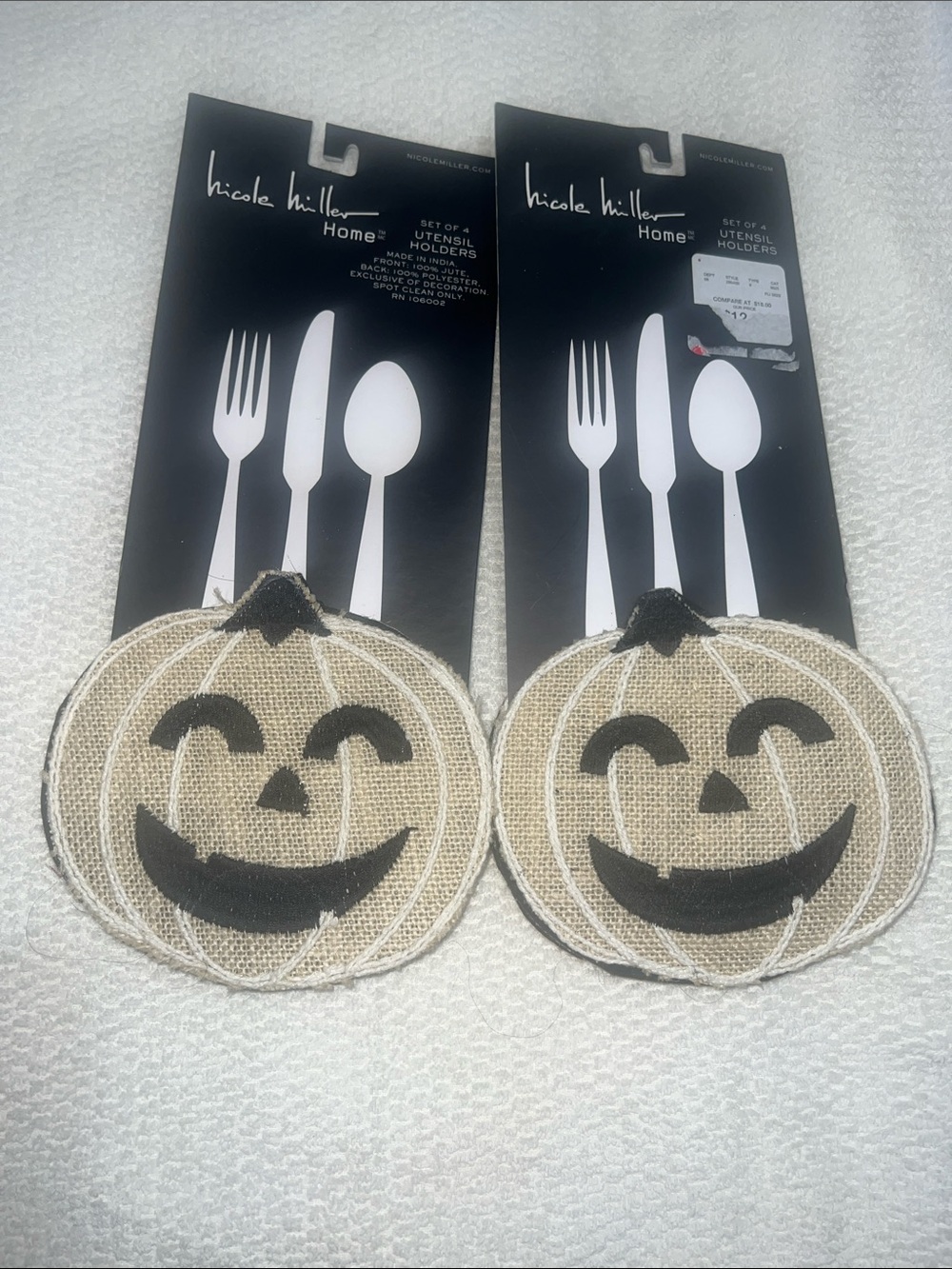 Nicole Miller Halloween Pumpkin Utensil Holder - Natural & Black (Set of 4)